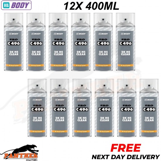 12x HB Body 496 2K HS CLEARCOAT Professional Clear Coat Lacquer aerosol 400ml