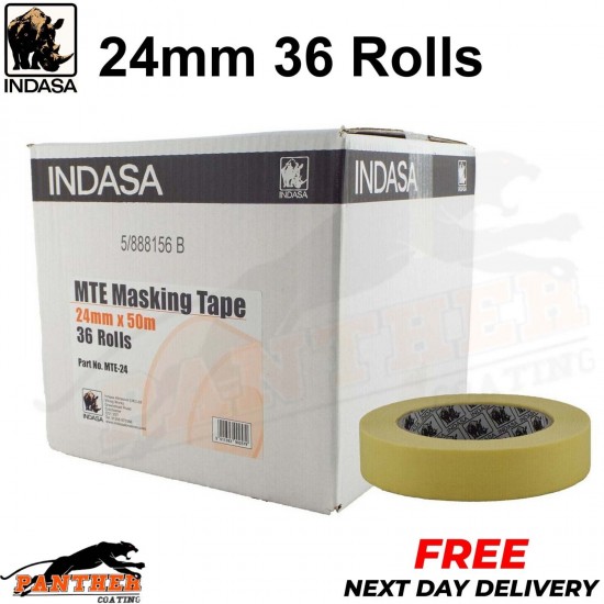 INDASA MTE MASKING TAPE ROLL 24mm x 50m 36 Rolls Part No MTE - 24 fast delivery