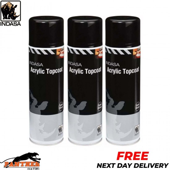 3x INDASA 1K MATT BLACK PAINT ALLOYS GUIDE COAT ACRYLIC TOPCOAT 500ml Aerosol