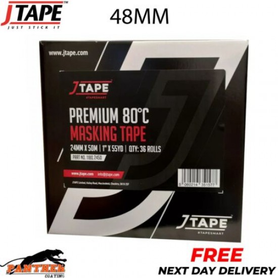 J Tape Premium Crepe Masking Tape Strong Adhesion Roll 48mm Box of 20