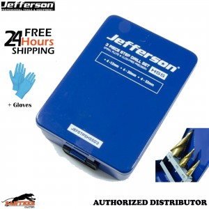 JEFSTPSHSS03 3pc HSS Step Drill Bit Titanium Coated Metal Hole Opener + Gloves