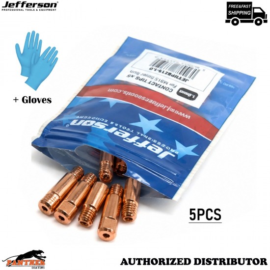 JEFTIPBZ15-1.0 Jefferson MIG Contact Tips 1.0mm MB15 Binzel 5pc + Gloves