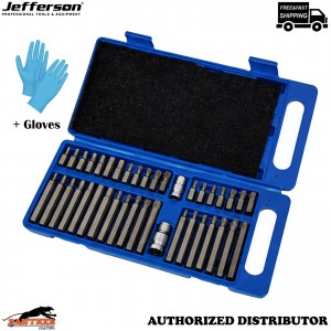 JEFDBS040 40pc S2 Steel Impact Driver Bit Set Hex Torx Screw Bits + Gloves