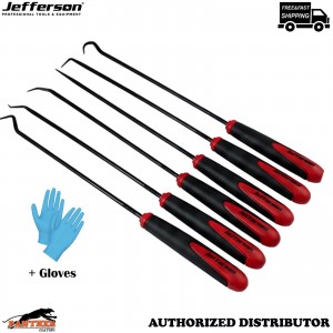 JEFPHS06EL 6 Piece Extra Long Pick & Hook Set Precision Seal Removers + Gloves