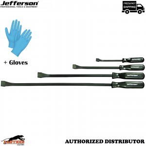 JEFBARPS04 4pc Pry Bar Set Garage Workshop Hand Tools + Gloves