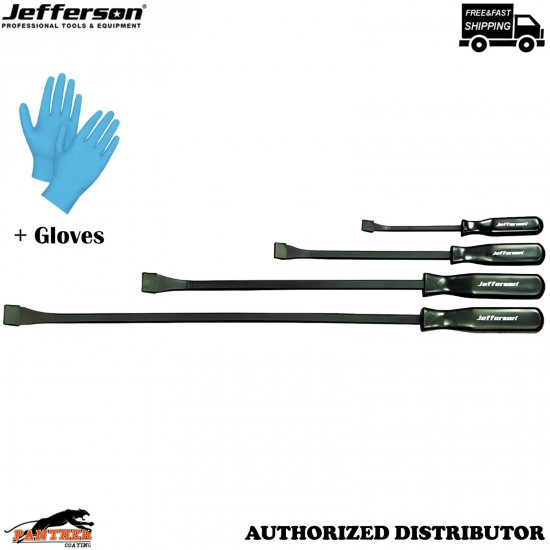 JEFBARPS04 4pc Pry Bar Set Garage Workshop Hand Tools + Gloves