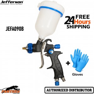 Jefferson HVLP Gravity Feed Spray Gun 1.3mm Blue Fittings JEFA090B + Gloves