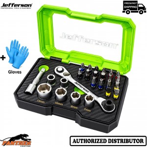 Jefferson 26pc Ratchet Socket & Screwdriver Bit Set Garage Workshop Kit + Gloves