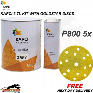 Kapci 3.75L 2K High Build Filler Primer Kit Grey - With Gold Star Discs P800 5x