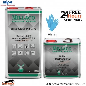 Millaco HS310 2K Clearcoat 5L + 222 Fast Hardener 2.5L 7.5L Paint Kit + Gloves