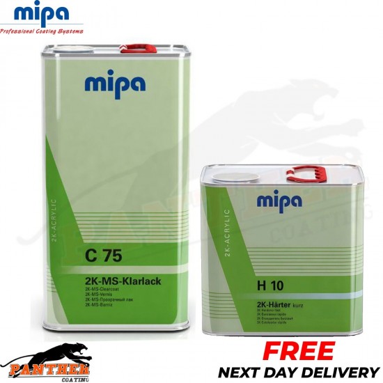 MIPA 2K MS Klarlack C75 CLEARCOAT LACQUER WITH H10 FAST HARDENER - 7.5LTR KIT