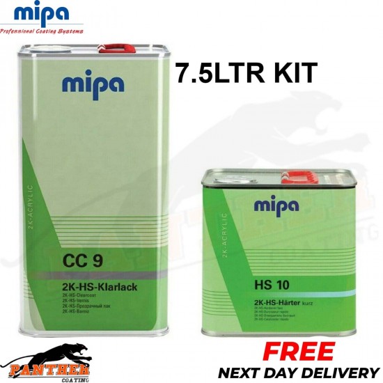 MIPA CC9 HS KLARLACK CLEARCOAT LACQUER WITH HS10 FAST HARDENER 7.5LTR KIT