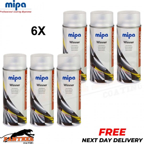 6x MIPA WINNER SERIES MATT CLEARCOAT PAINT SPRAY AEROSOL - 400ML
