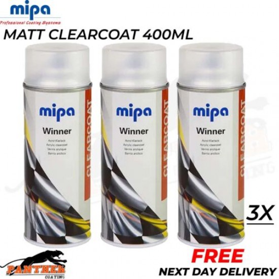 3x MIPA WINNER SERIES MATT CLEARCOAT PAINT SPRAY AEROSOL - 400ML