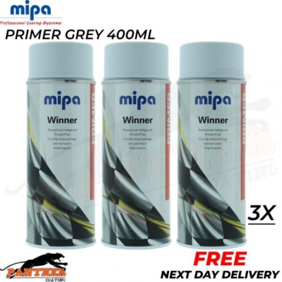 3x MIPA MAWPG WINNER PRIMER GREY SPRAY PAINT AEROSOL - 400ML