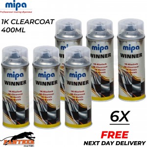 6x MIPA WINNER GLOSSY BRILLIANT 1K CLEARCOAT CLEAR LACQUER AEROSOL SPRAY - 400ML