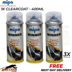 3x MIPA WINNER GLOSSY BRILLIANT 1K CLEARCOAT CLEAR LACQUER AEROSOL SPRAY - 400ML