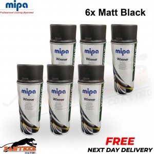 6x Mipa Winner Acrylic Spray Acrylic Paint Matt Black 400ml Aerosol