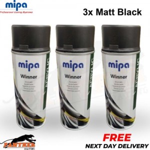 3x Mipa Winner Acrylic Spray Acrylic Paint Matt Black 400ml Aerosol