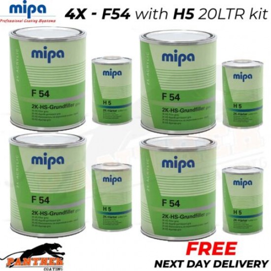 4x Mipa F54 4-1 2K HS Grundfiller HIGH BUILD PRIMER W/ H5 HARDENER GREY-20L KIT