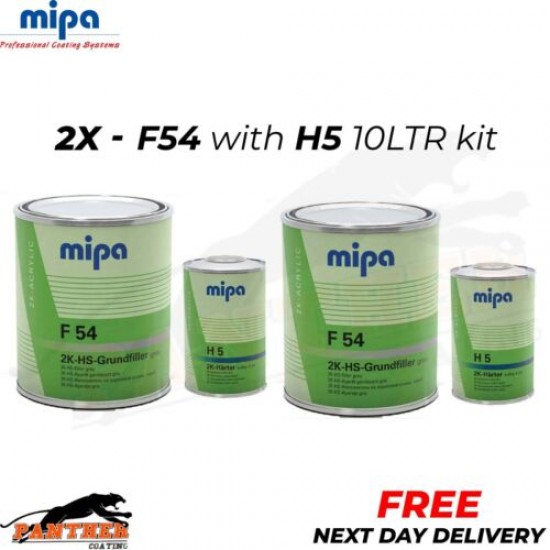 2x Mipa F54 4-1 2K HS Grundfiller HIGH BUILD PRIMER W/ H5 HARDENER GREY-10L KIT