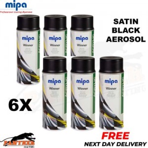 6x Mipa Winner Acrylic Spray Acrylic Paint Satin Black 400ml Aerosol