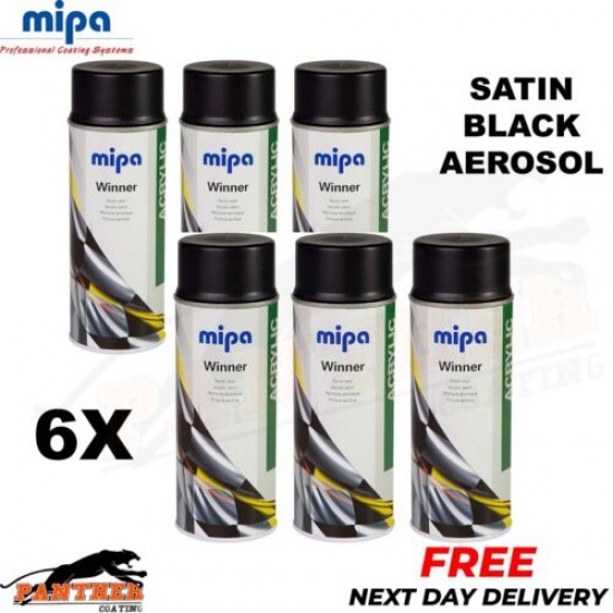 6x Mipa Winner Acrylic Spray Acrylic Paint Satin Black 400ml Aerosol