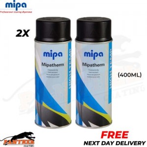 2x Mipa MIPATHERM BLACK HEAT RESISTANT PAINT 400ml Aerosol Car Spray