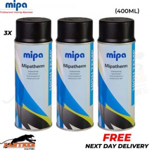 3x Mipa MIPATHERM BLACK HEAT RESISTANT PAINT 400ml Aerosol Car Spray