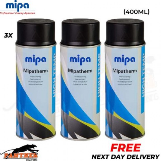 3x Mipa MIPATHERM BLACK HEAT RESISTANT PAINT 400ml Aerosol Car Spray