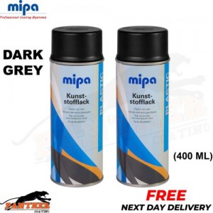 2x MIPA KUNST-STOFFLACK PLASTIC PAINT SPRAY DARK GREY AEROSOL 400ML