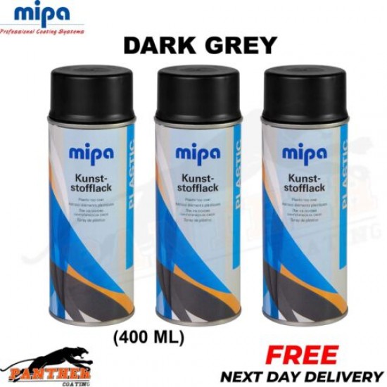 3x MIPA KUNST-STOFFLACK PLASTIC PAINT SPRAY DARK GREY AEROSOL 400ML