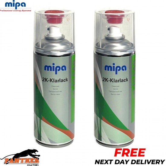 2x MIPA 2K CLEAR COAT SPRAY with HARDENER 400ml Lacquer Car Paint Aerosol