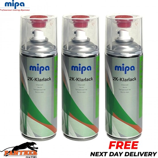 3x MIPA 2K CLEAR COAT SPRAY with HARDENER 400ml Lacquer Car Paint Aerosol