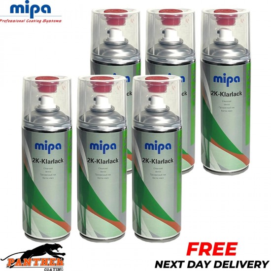6x MIPA 2K CLEAR COAT SPRAY with HARDENER 400ml Lacquer Car Paint Aerosol