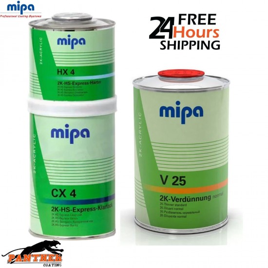 MIPA KLARLACK CX4 CLEARCOAT LACQUER WITH HX4 HARDENER+V 25 THINNER 2.5 LITRE KIT