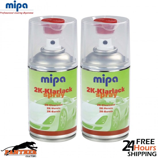 2x MIPA 2K KLARLACK CLEAR GLOSS LACQUER PETROL FUEL RESISTANT AEROSOL 250ML