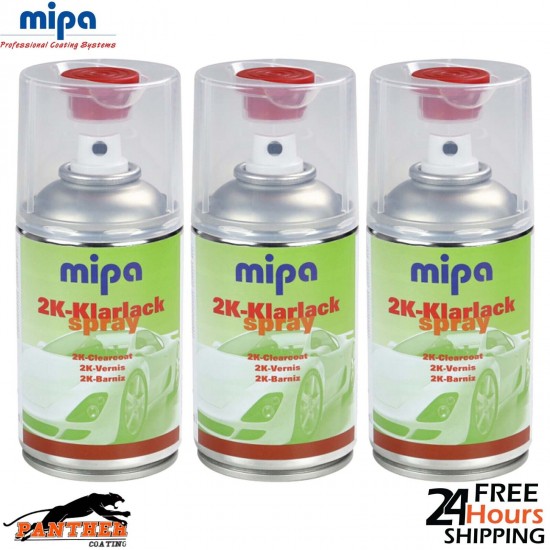 3x MIPA 2K KLARLACK CLEAR GLOSS LACQUER PETROL FUEL RESISTANT AEROSOL 250ML