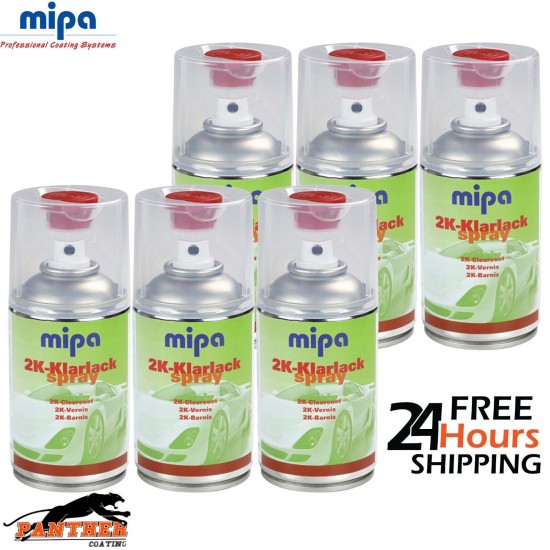 6x MIPA 2K KLARLACK CLEAR GLOSS LACQUER PETROL FUEL RESISTANT AEROSOL 250ML