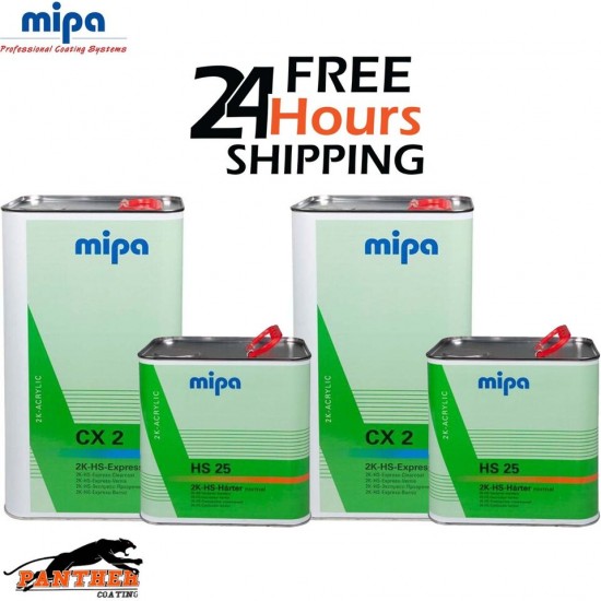 2 x MIPA CX2 HS EXPRESS CLEARCOAT KIT WITH HS25 NORMAL/STANDARD HARDENER 7.5L