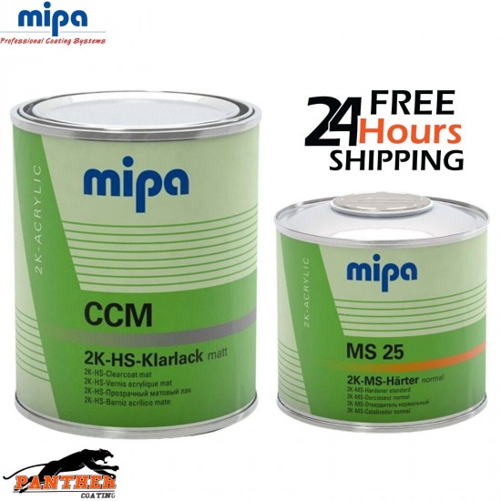 MIPA CCM HS 2K Matt Lacquer Clear Coat 1L & MIPA MS25 2k Hardener 0.5L KIT