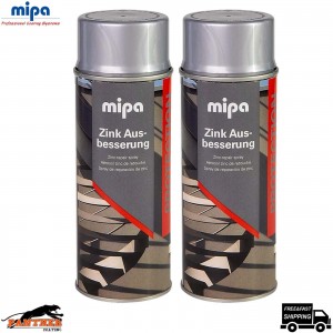 2x MIPA ZINC GALVANISED SILVER REPAIR TOUCH UP AEROSOL 400ML - FAST DRYING