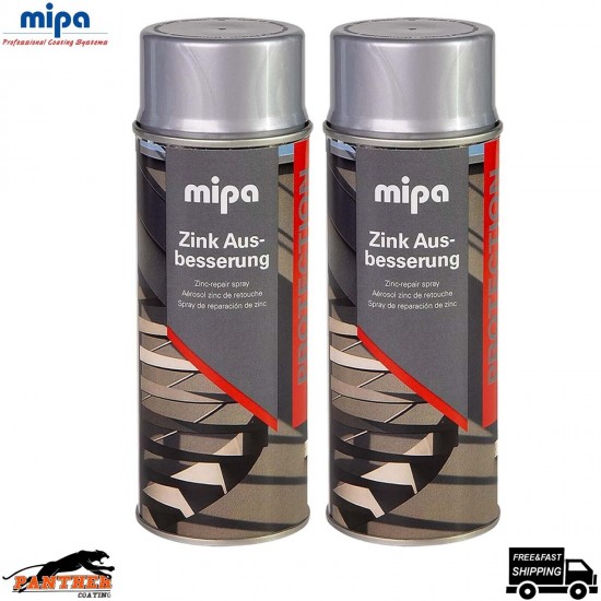 2x MIPA ZINC GALVANISED SILVER REPAIR TOUCH UP AEROSOL 400ML - FAST DRYING