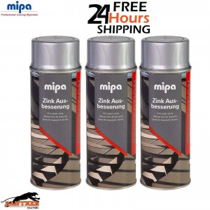 3x MIPA ZINC GALVANISED SILVER REPAIR TOUCH UP AEROSOL 400ML - FAST DRYING