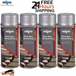 4x MIPA ZINC GALVANISED SILVER REPAIR TOUCH UP AEROSOL 400ML - FAST DRYING
