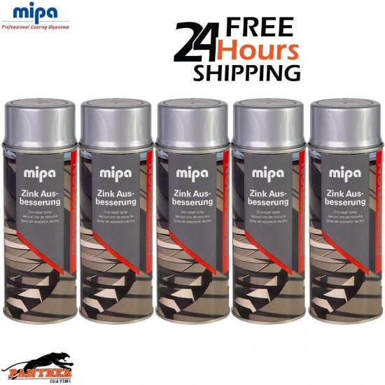 5x MIPA ZINC GALVANISED SILVER REPAIR TOUCH UP AEROSOL 400ML - FAST DRYING