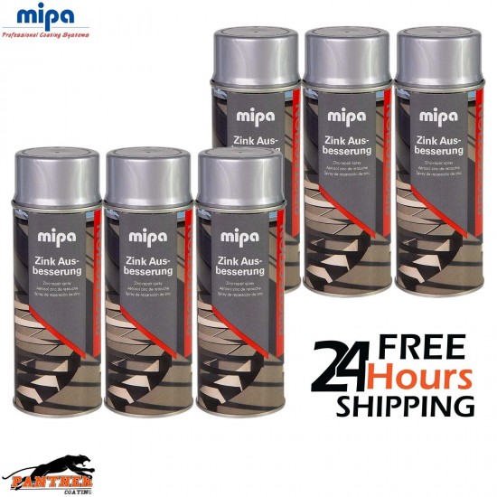 6x MIPA ZINC GALVANISED SILVER REPAIR TOUCH UP AEROSOL 400ML - FAST DRYING