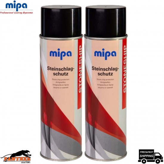 2x MIPA BLACK STONE CHIP Aerosol 500ml Car Spray All Round Protection