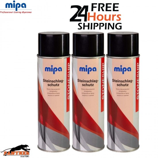 3x MIPA BLACK STONE CHIP Aerosol 500ml Car Spray All Round Protection