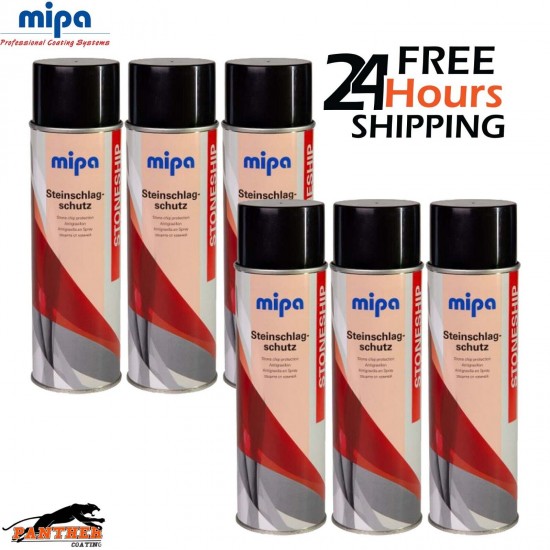 6x MIPA BLACK STONE CHIP Aerosol 500ml Car Spray All Round Protection